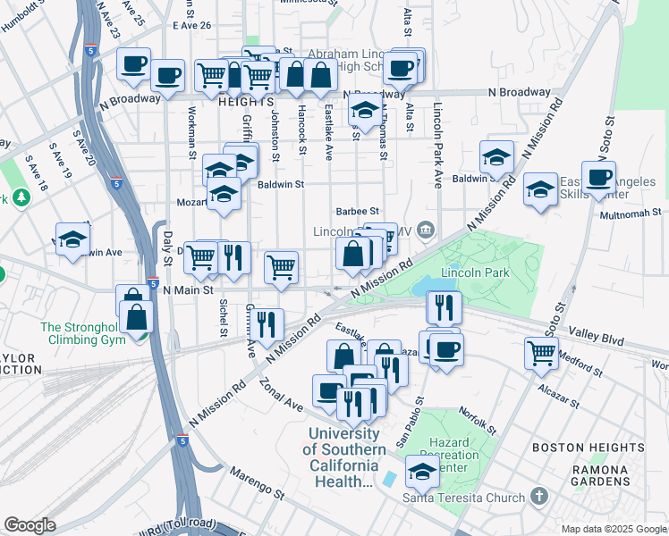 map of restaurants, bars, coffee shops, grocery stores, and more near 1912 Eastlake Avenue in Los Angeles