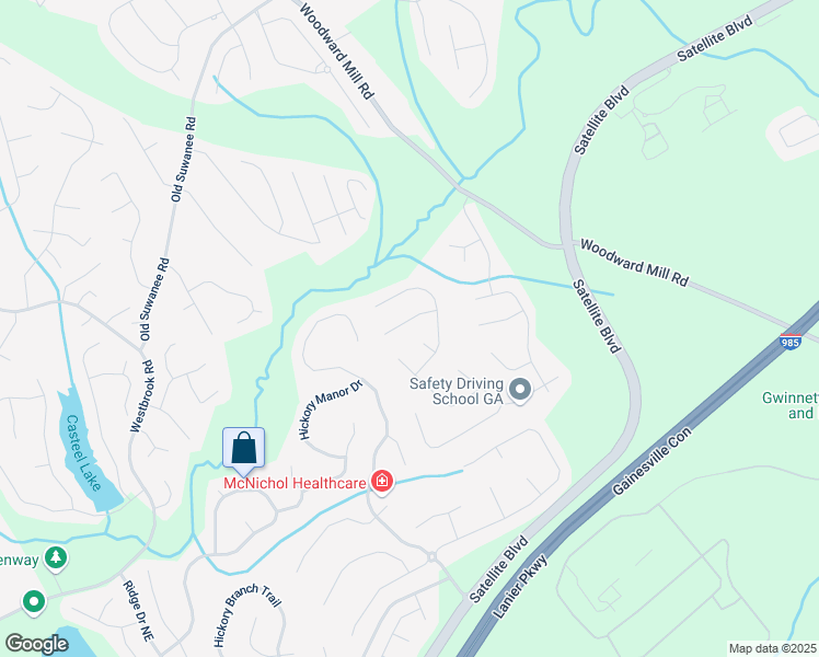 map of restaurants, bars, coffee shops, grocery stores, and more near 665 Roxford Lane Northeast in Buford