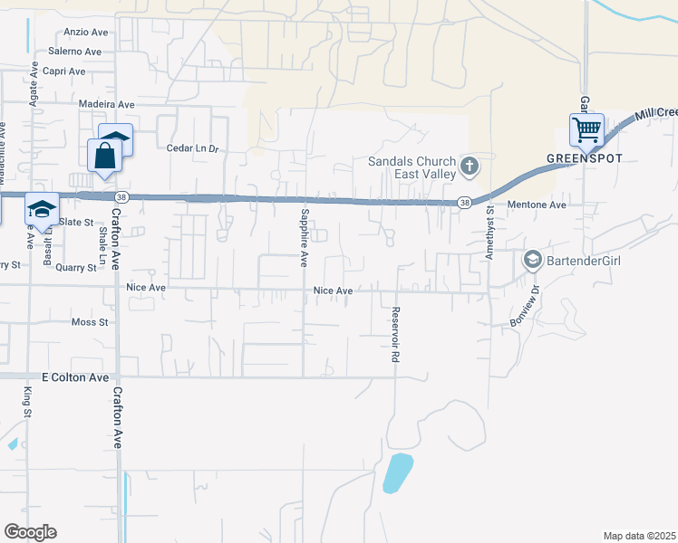 map of restaurants, bars, coffee shops, grocery stores, and more near 1212 Venice Avenue in Mentone