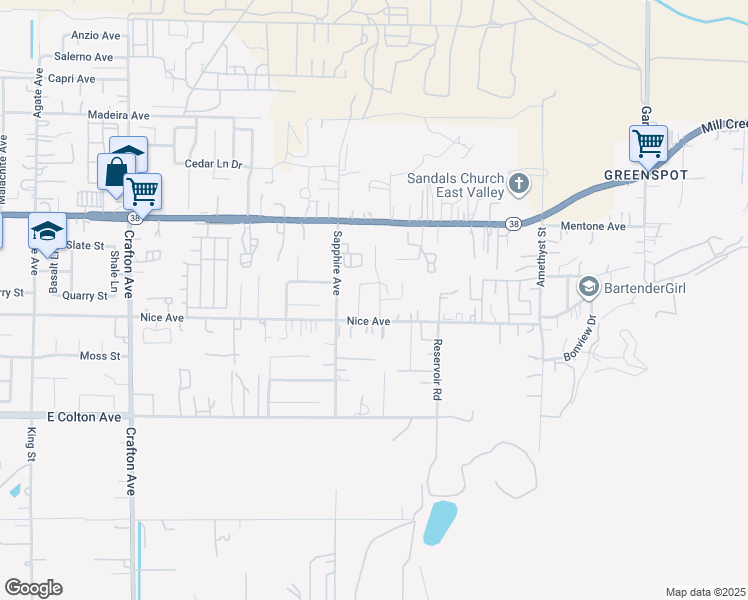 map of restaurants, bars, coffee shops, grocery stores, and more near 1212 Venice Avenue in Mentone