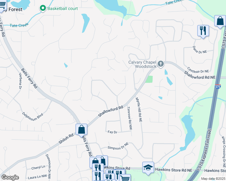 map of restaurants, bars, coffee shops, grocery stores, and more near 4777 North Springs Road Northwest in Kennesaw