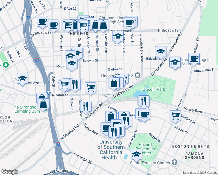 map of restaurants, bars, coffee shops, grocery stores, and more near 1926 Eastlake Avenue in Los Angeles