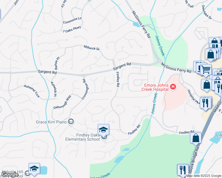 map of restaurants, bars, coffee shops, grocery stores, and more near 230 Ascalon Court in Alpharetta