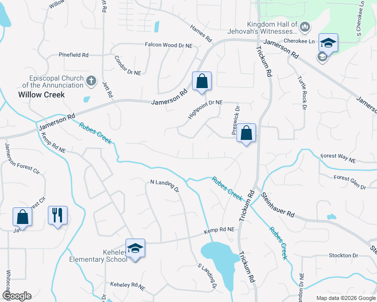 map of restaurants, bars, coffee shops, grocery stores, and more near 2046 North Landing Way in Marietta