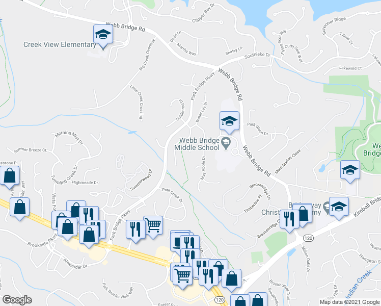 map of restaurants, bars, coffee shops, grocery stores, and more near Gromwell Drive in Alpharetta