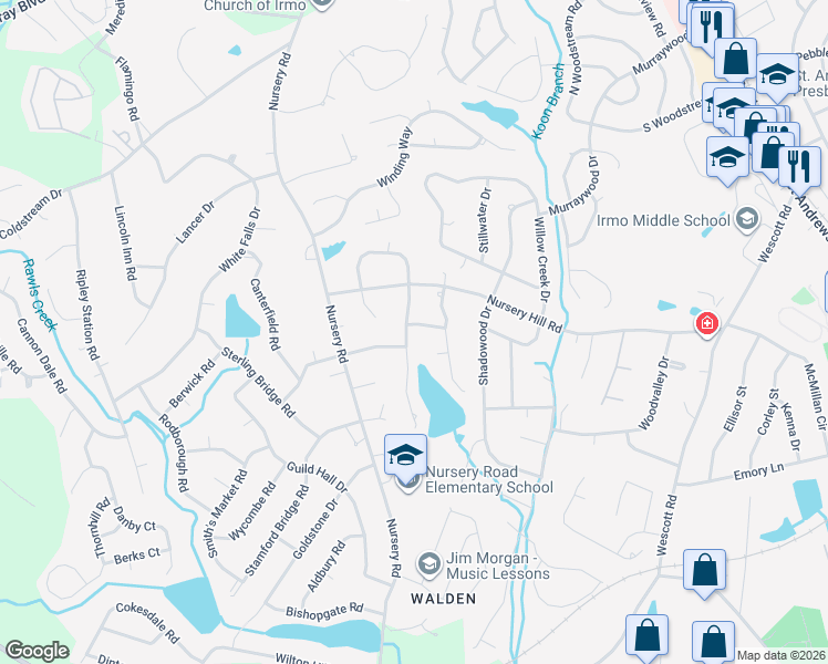 map of restaurants, bars, coffee shops, grocery stores, and more near 124 Rusty Barn Road in Columbia
