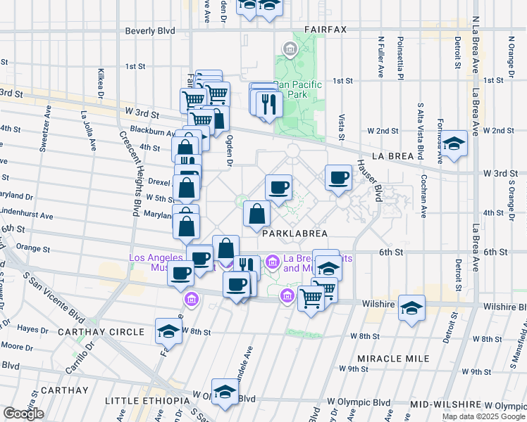 map of restaurants, bars, coffee shops, grocery stores, and more near 515 Alandele Avenue in Los Angeles
