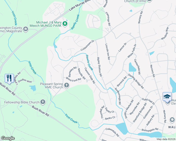 map of restaurants, bars, coffee shops, grocery stores, and more near 158 Cannon Dale Road in Columbia