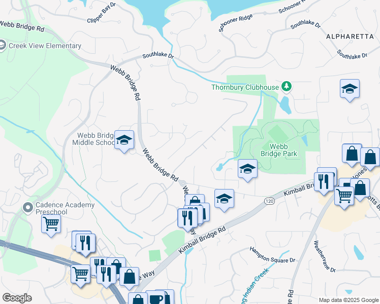 map of restaurants, bars, coffee shops, grocery stores, and more near 6370 Maid Marion Close in Alpharetta