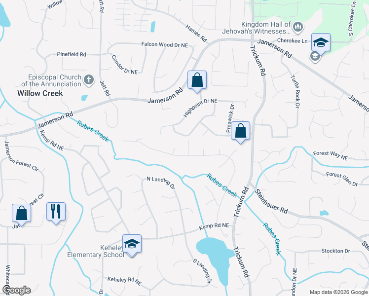 map of restaurants, bars, coffee shops, grocery stores, and more near 2046 North Landing Way in Marietta