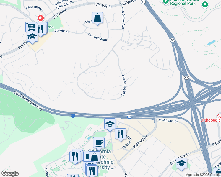 map of restaurants, bars, coffee shops, grocery stores, and more near 2302 Calle Sabina in San Dimas