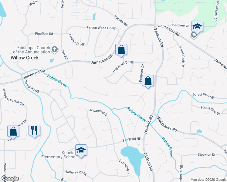 map of restaurants, bars, coffee shops, grocery stores, and more near 2046 North Landing Way in Marietta