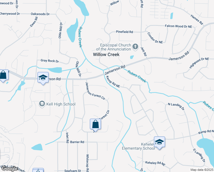 map of restaurants, bars, coffee shops, grocery stores, and more near 1525 Rubes Landing in Marietta