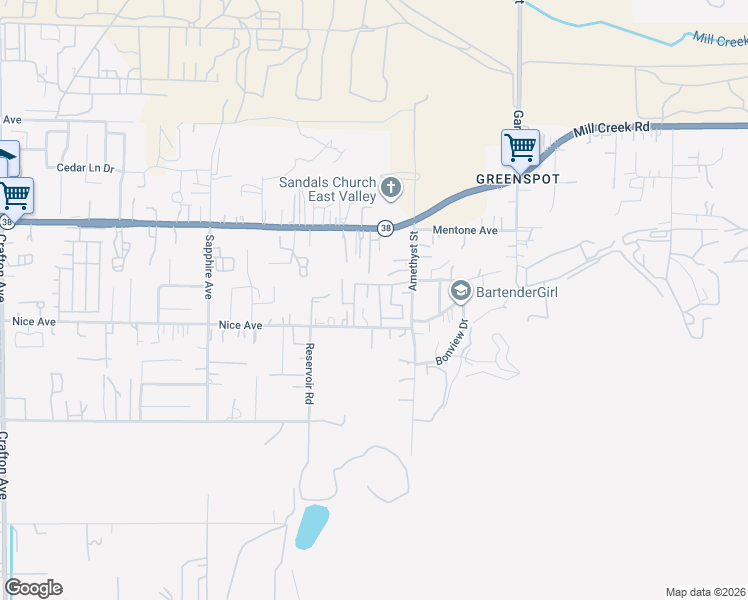 map of restaurants, bars, coffee shops, grocery stores, and more near 1255 Amethyst Street in Mentone