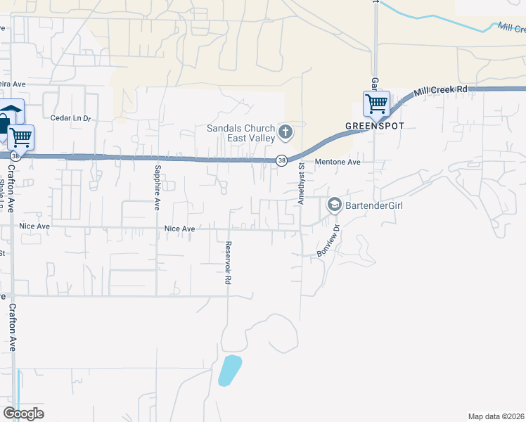 map of restaurants, bars, coffee shops, grocery stores, and more near 1255 Amethyst Street in Mentone