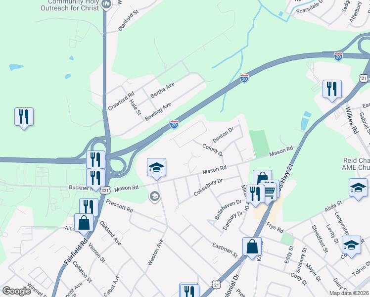 map of restaurants, bars, coffee shops, grocery stores, and more near 924 Woodale Circle in Columbia