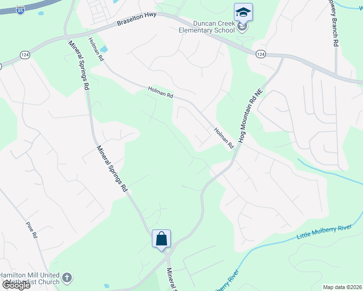 map of restaurants, bars, coffee shops, grocery stores, and more near 4200 Mulberry Ridge Lane Northeast in Hoschton