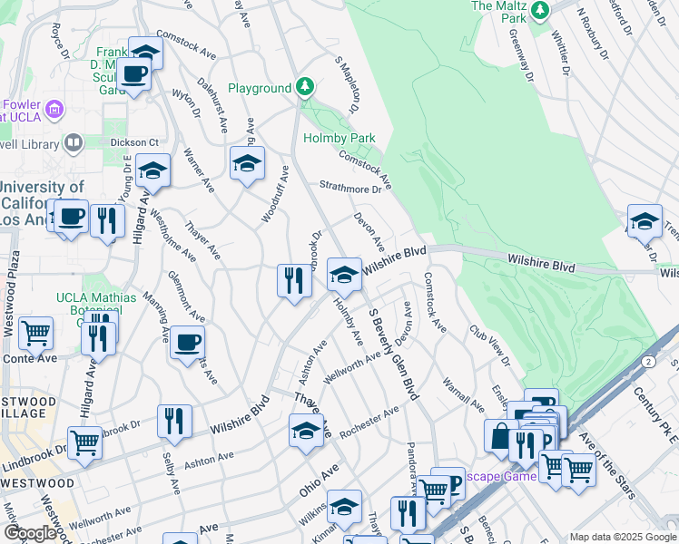 map of restaurants, bars, coffee shops, grocery stores, and more near in Los Angeles