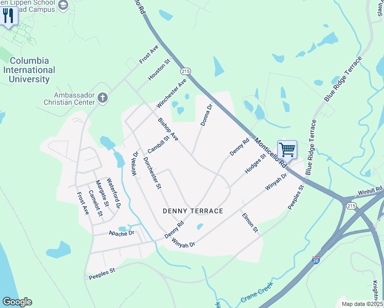 map of restaurants, bars, coffee shops, grocery stores, and more near 6429 Bishop Avenue in Columbia
