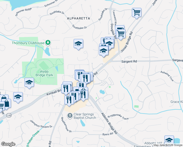 map of restaurants, bars, coffee shops, grocery stores, and more near 5111 Wellsley Bend in Alpharetta