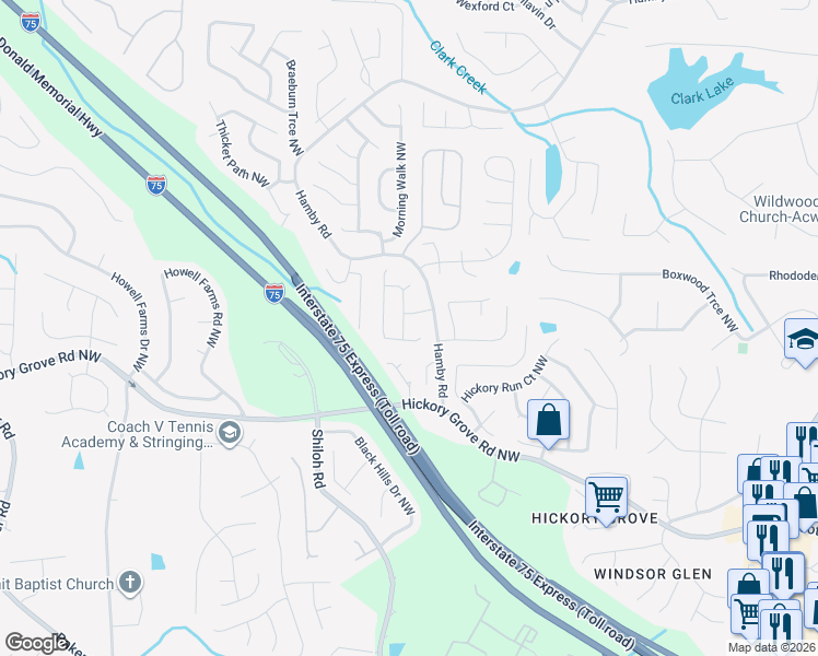 map of restaurants, bars, coffee shops, grocery stores, and more near 4757 Limestone Way in Acworth