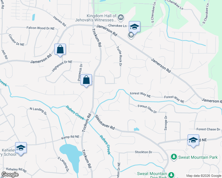 map of restaurants, bars, coffee shops, grocery stores, and more near 4763 Netherstone Court Northeast in Marietta