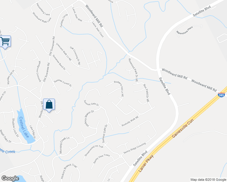 map of restaurants, bars, coffee shops, grocery stores, and more near 665 Roxford Lane Northeast in Buford