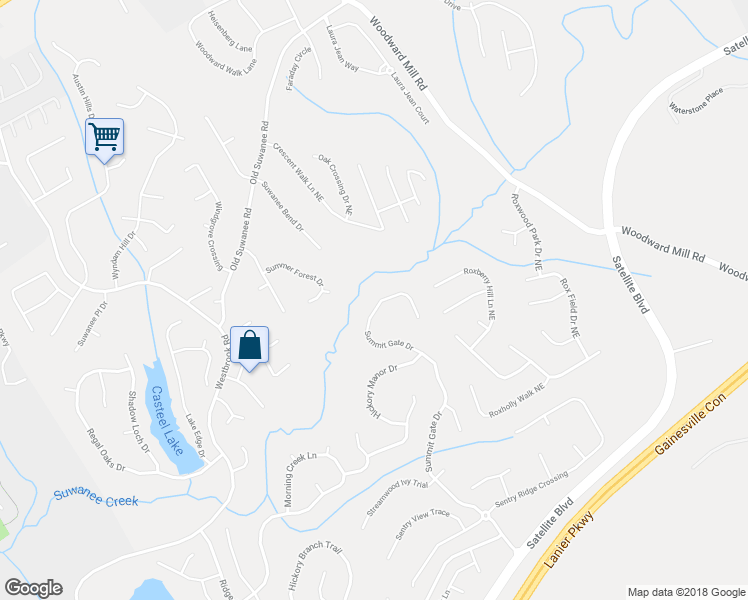 map of restaurants, bars, coffee shops, grocery stores, and more near 4100 Summit Gate Drive in Suwanee