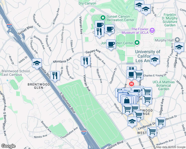 map of restaurants, bars, coffee shops, grocery stores, and more near in Los Angeles