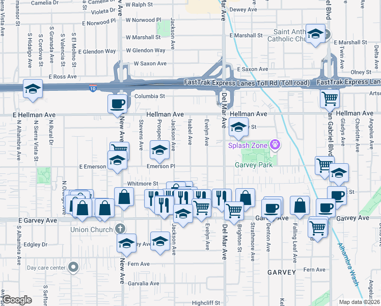 map of restaurants, bars, coffee shops, grocery stores, and more near 3209 Isabel Avenue in Rosemead