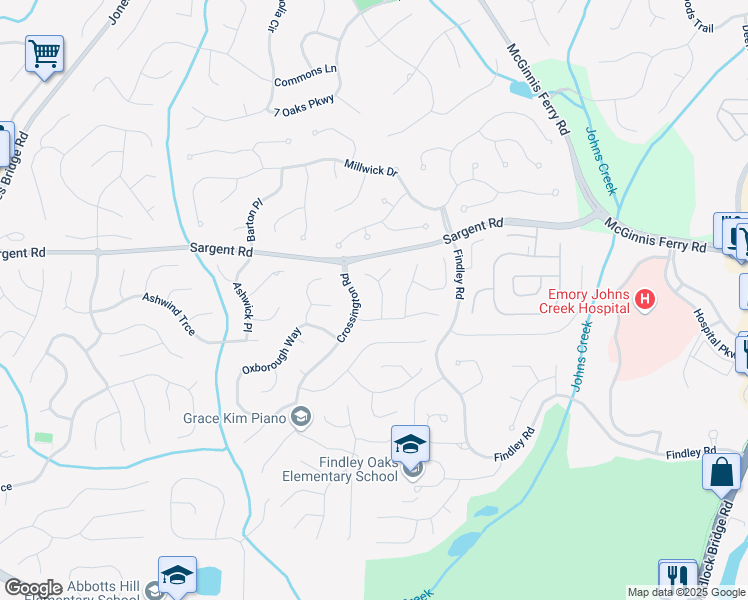 map of restaurants, bars, coffee shops, grocery stores, and more near 320 Leatherman Court in Alpharetta