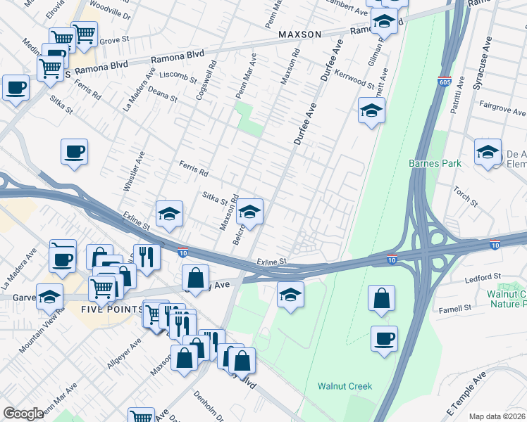 map of restaurants, bars, coffee shops, grocery stores, and more near 3524 Durfee Avenue in El Monte