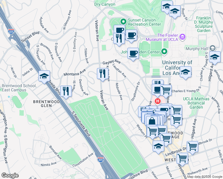 map of restaurants, bars, coffee shops, grocery stores, and more near in Los Angeles