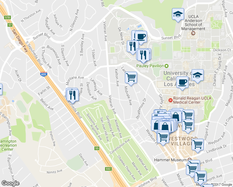 map of restaurants, bars, coffee shops, grocery stores, and more near in Los Angeles