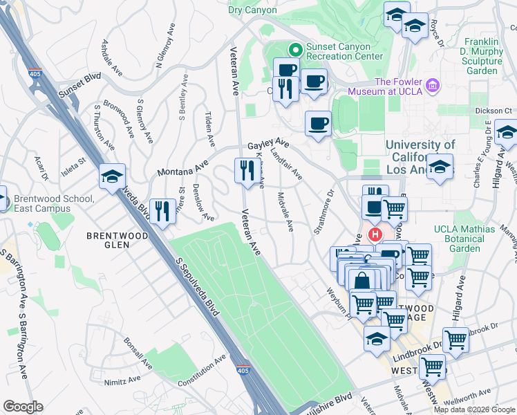 map of restaurants, bars, coffee shops, grocery stores, and more near in Los Angeles