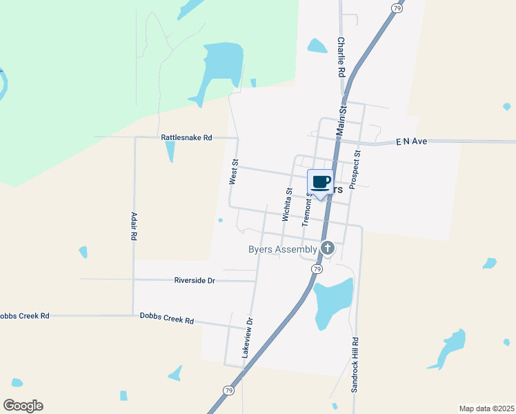 map of restaurants, bars, coffee shops, grocery stores, and more near 482 Olive Street in Byers
