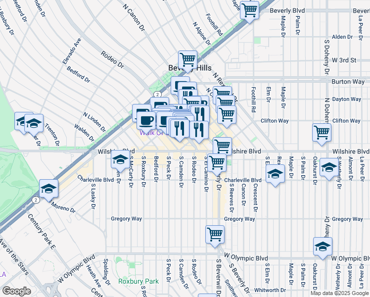 map of restaurants, bars, coffee shops, grocery stores, and more near 329 North Rodeo Drive in Beverly Hills