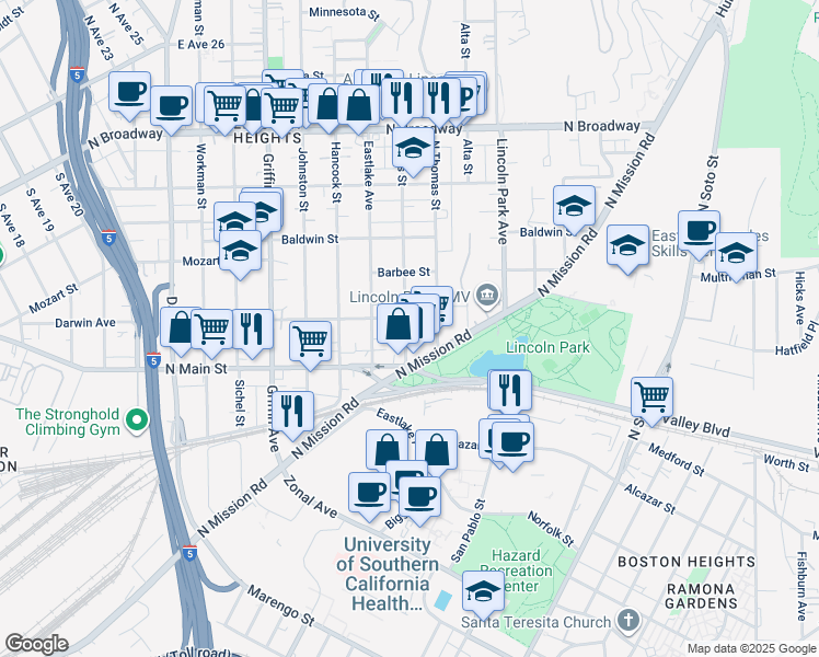 map of restaurants, bars, coffee shops, grocery stores, and more near 3305 Darwin Avenue in Los Angeles
