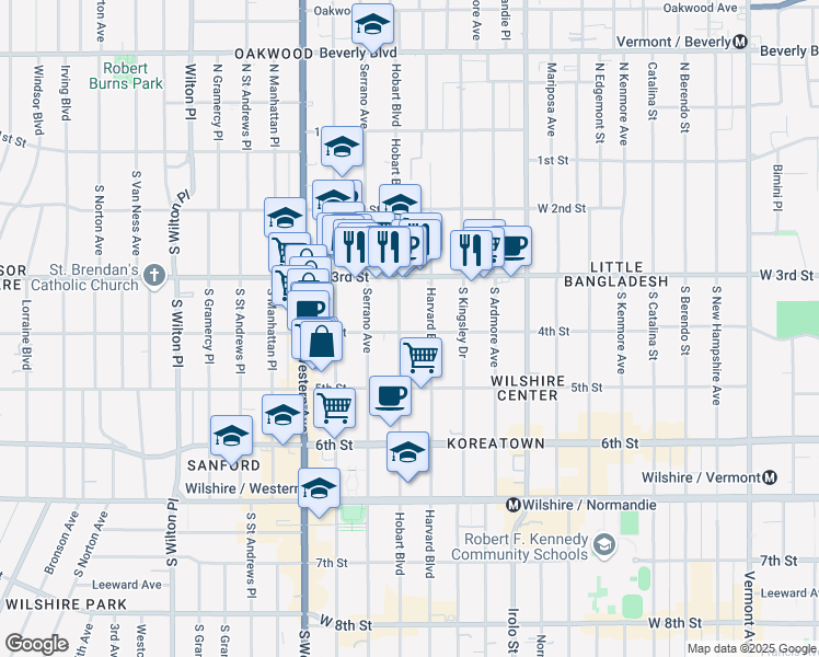 map of restaurants, bars, coffee shops, grocery stores, and more near 334 South Hobart Boulevard in Los Angeles