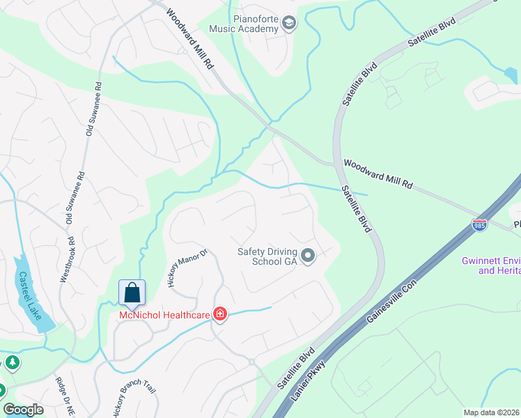 map of restaurants, bars, coffee shops, grocery stores, and more near 3913 Roxberry Hill Lane Northeast in Buford