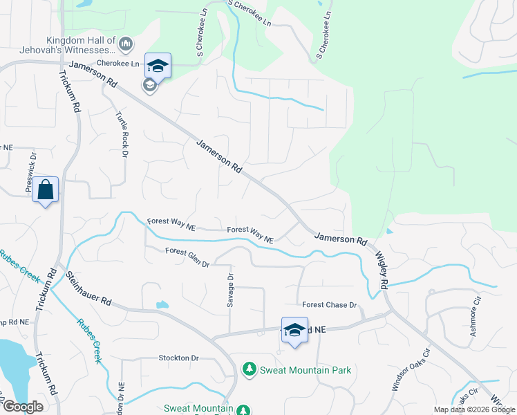 map of restaurants, bars, coffee shops, grocery stores, and more near 2678 Jamerson Road in Marietta