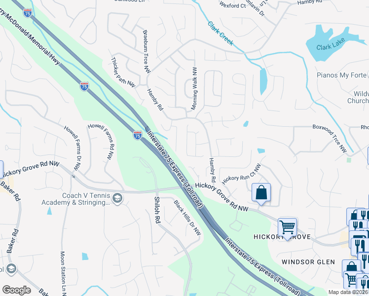 map of restaurants, bars, coffee shops, grocery stores, and more near 4769 Limestone Lane Northwest in Acworth