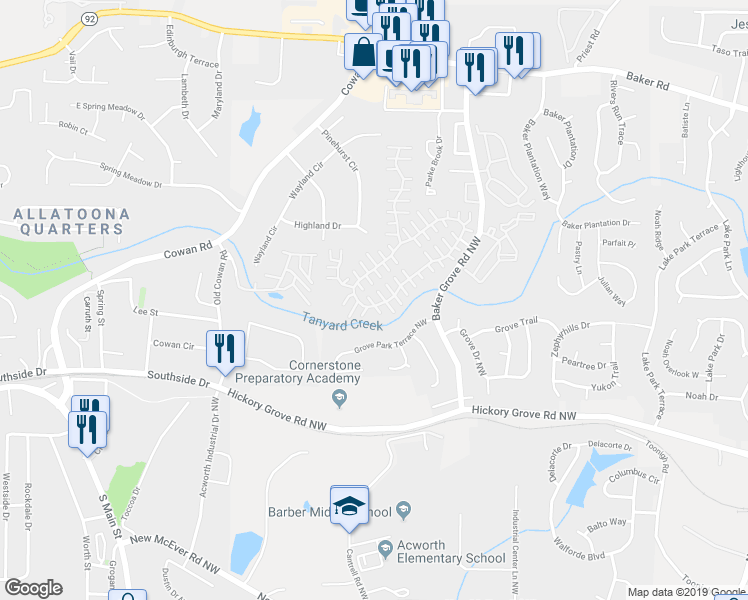 map of restaurants, bars, coffee shops, grocery stores, and more near 469 Windcroft Court Northwest in Acworth