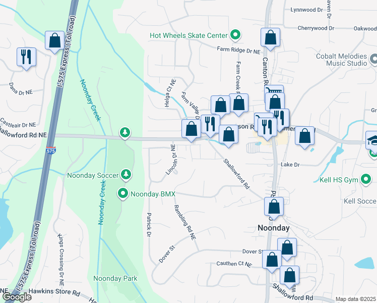 map of restaurants, bars, coffee shops, grocery stores, and more near 780 Shallowford Road Northwest in Kennesaw