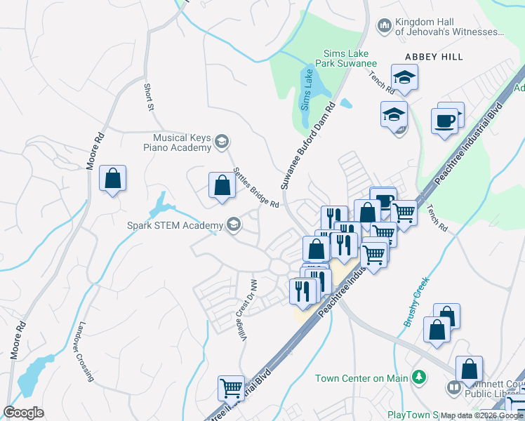 map of restaurants, bars, coffee shops, grocery stores, and more near 4622 Pine Manor Bluff Northwest in Suwanee