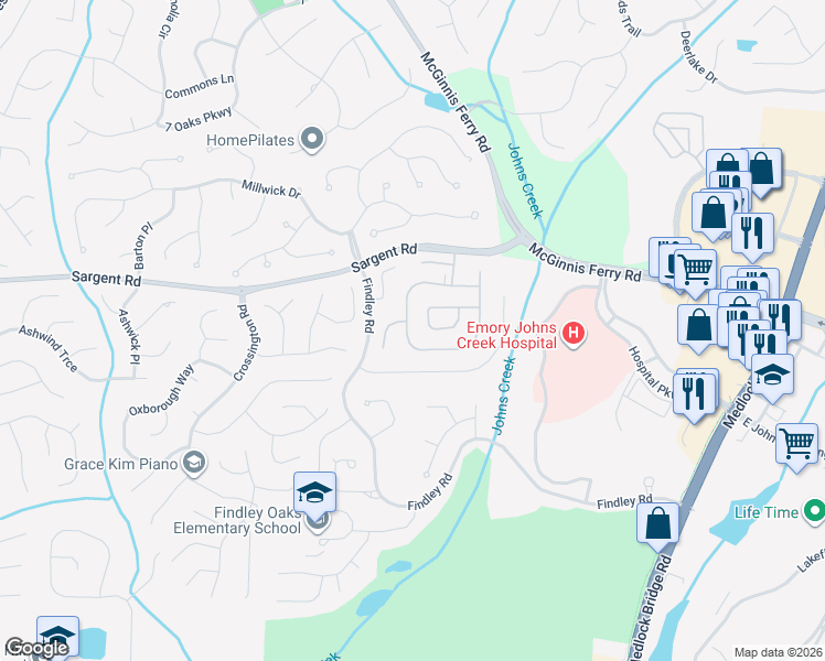map of restaurants, bars, coffee shops, grocery stores, and more near 13040 Carriage Park Lane in Duluth