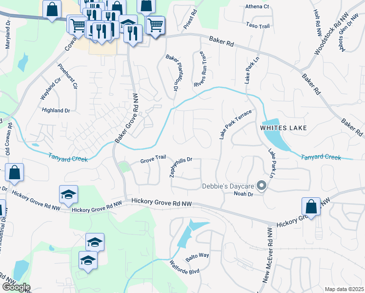 map of restaurants, bars, coffee shops, grocery stores, and more near 3181 Souffle Court in Acworth