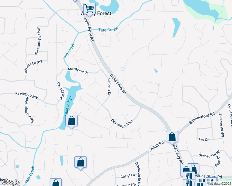 map of restaurants, bars, coffee shops, grocery stores, and more near 4771 Pinefield Drive in Acworth