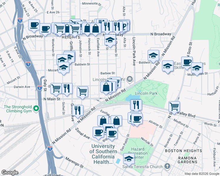 map of restaurants, bars, coffee shops, grocery stores, and more near 3305 Darwin Avenue in Los Angeles