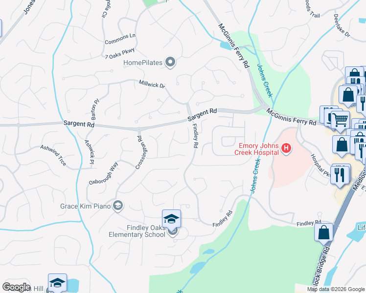 map of restaurants, bars, coffee shops, grocery stores, and more near 635 Wellingbrough Court in Alpharetta